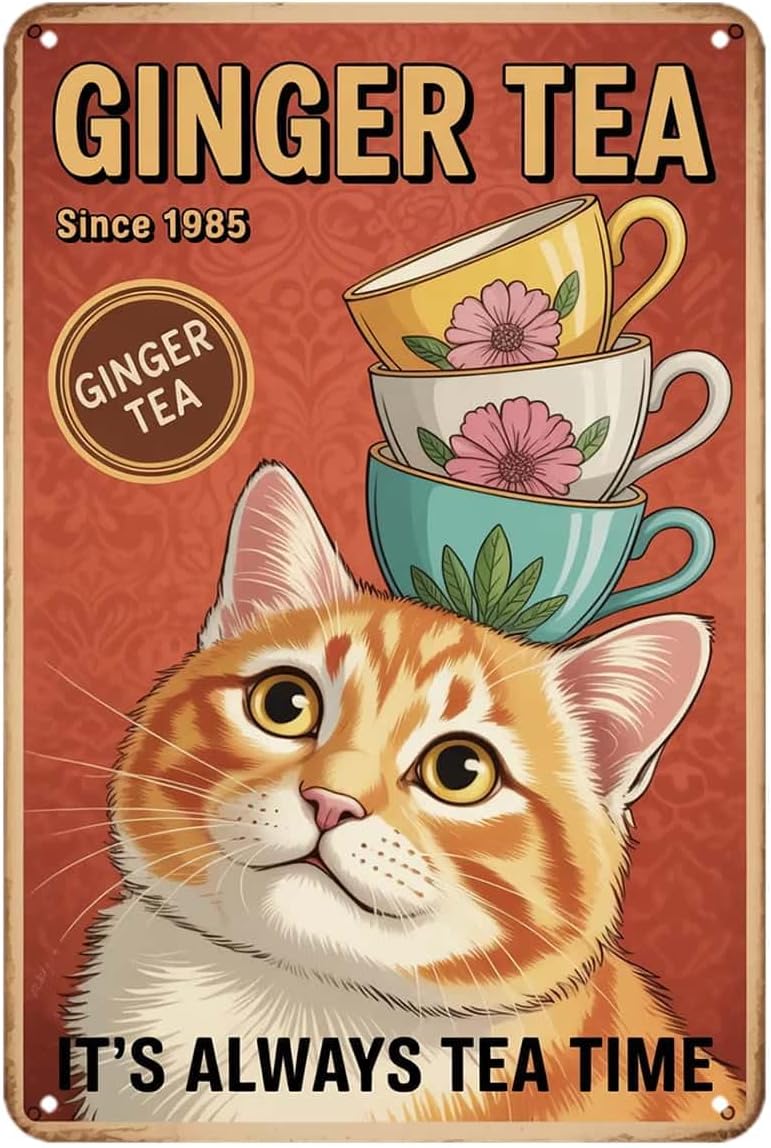 Ginger Tea - Targa in metallo vintage con simpatico